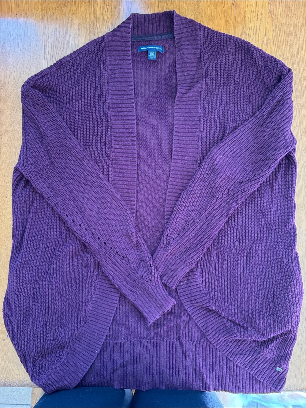 AE Deep Plum Open-Front Ribbed Cardigan